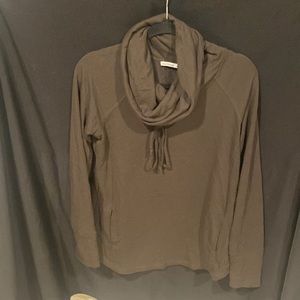 Pink clover, medium, olive green cowl-neck pullover sweatshirt